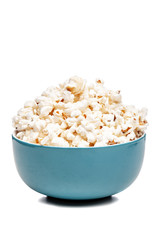 blue bowl with popcorn