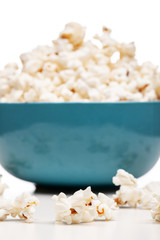 blue bowl with popcorn