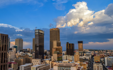 Fototapeta na wymiar Johannesburg city skyline and hisgh rise towers and buildings