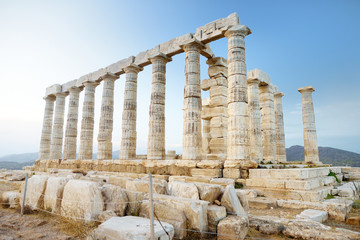 Fototapeta premium The Ancient Greek temple of Poseidon at Cape Sounion, one of the major monuments of the Golden Age of Athens.