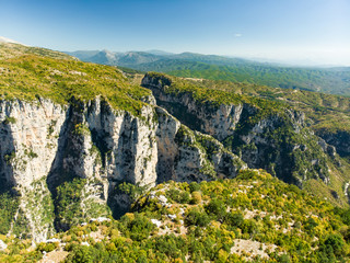 Stone forest, natural rock formation, created by multiple layers of stone, located near Monodendri village in Zagori region, Northern Greece.