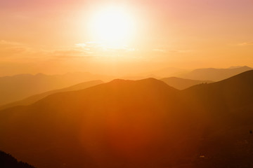 Beautiful sunset colors over the mountains of Peloponnese, Greece.