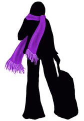 Black silhouette of woman with viol scarf