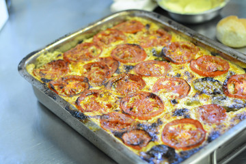 bechamel, cuisine, greek, eggplant, potato, mussaka, food, meal, meat, aubergine, bake, dish, traditional, white, mediterranean, sauce, minced, plate, cheese, moussaka, wooden, cut, turkish, scalloped