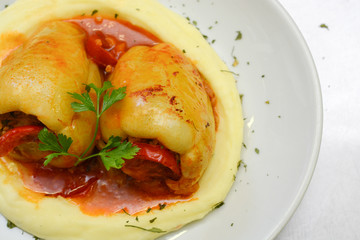 red, meal, paprika, healthy, cheese, food, lunch, stuffed, dinner, vegetable, pepper, dish, homemade, green, cuisine, bell, meat, appetizer, rice, greek, filled, yellow, closeup, baked, organic, chick