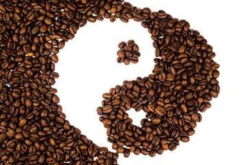 Concept: harmony comes with coffee,  balance of coffee