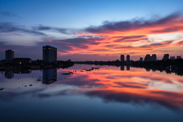 dramatic colorful sky over the river