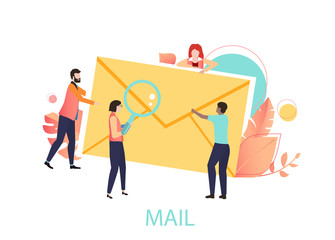 Mail icon with yellow envelope and people.