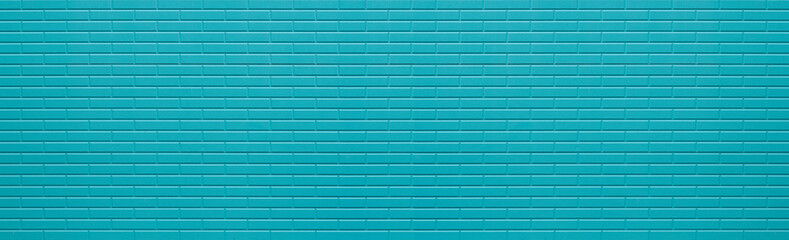 Panorama of Blue painted brick wall texture and background