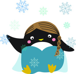 little penguin is dancing in snow