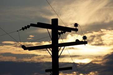 Upper Telephone Post, Wires, Silhouetted Against Malibu Sunset.