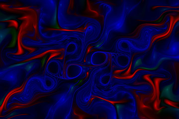 Fototapeta na wymiar Abstract glossy blue and red zigzags. Fantastic wavy texture. Digital fractal art. 3d rendering.