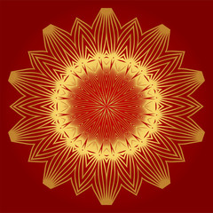 Ornamental Arabic Pattern With Mandala. Vintage Vector For Print Or Web Design. Invitation, Wedding Card, National Design. Luxury red gold color