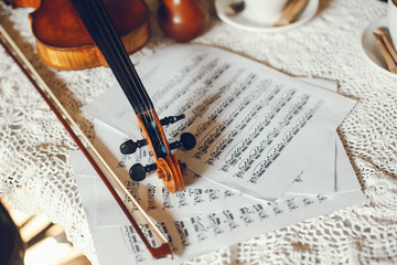 violin and coffee