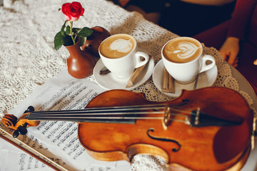 violin and coffee