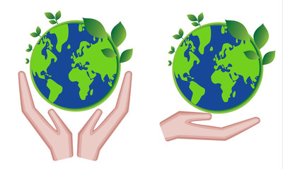 hands holding green earth globe and leaves, save the world and eco friendly concept