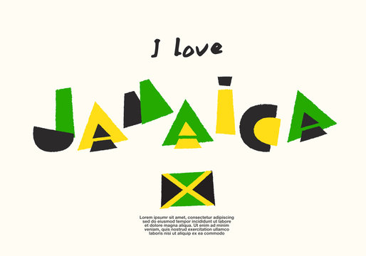 Jamaica : World Flag With Fun Geometrical Alphabets : Vector Illustration 