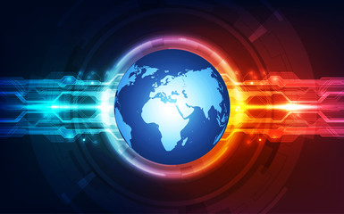 Abstract digital technology connection on Earth concept background, vector illustration