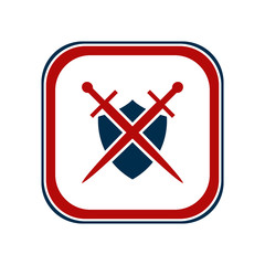 Obraz premium Shield and sword emblem in a square frame.