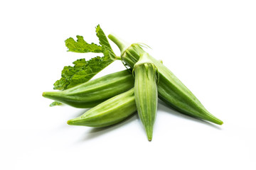 Okra (Abelmoschus esculentus (L.) Moench) isolated in white background.