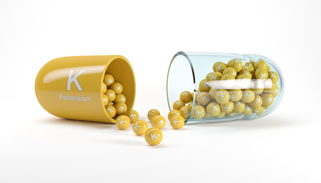 3d rendering of a vitamin capsule with vitamin K - potassium