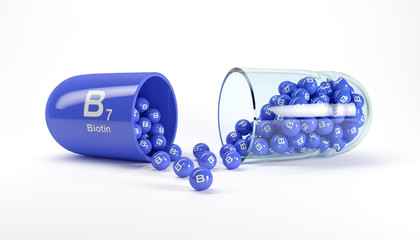 3d rendering of a vitamin capsule with vitamin B7 - biotin