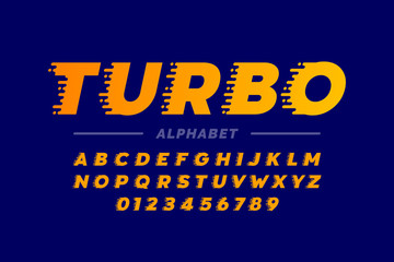 Speed style retro font, alphabet and numbers