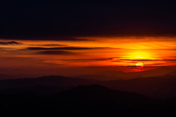 Beautiful sunset over mountains layers in Umbria (Italy)