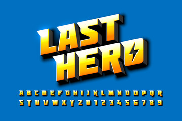 Comics style font design, superhero inspired alphabet, last hero, letters and numbers © piai