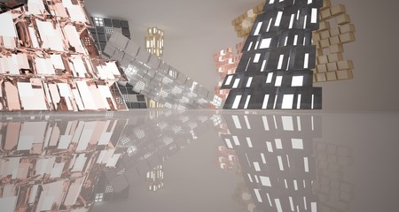 Abstract  concrete and coquina parametric interior  with neon lighting. 3D illustration and rendering.