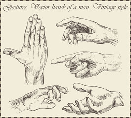 Set of hands in vintage style isolated on background.