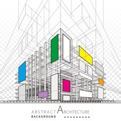 3D illustration architecture building construction abstract background. 