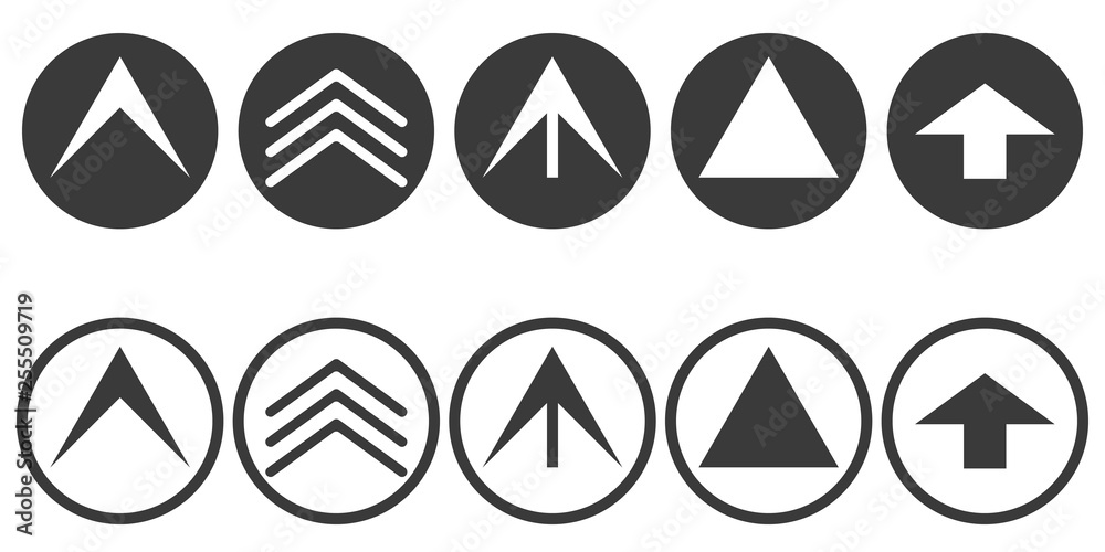 Poster set the scroll up icon, vector icon and direction of the scrolling wheel up on a computer mouse