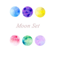 Watercolor moon set