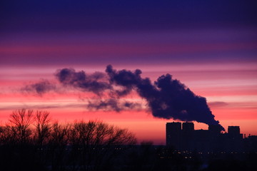 purple-pink sunset over the city