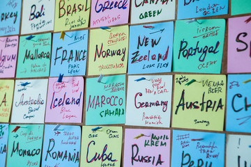 Stickers with name of different countries. Travel Concept World Map Travel planning map. Tourism traveler plan