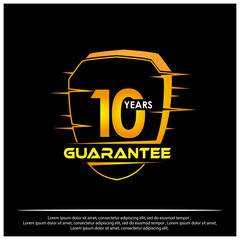 Shield with text guarantee ten years icon, stock icon and background