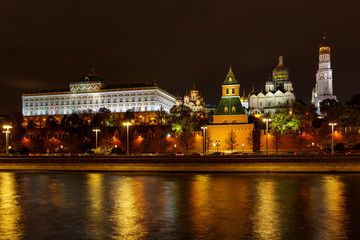 Fototapeta na wymiar Architecture of Moscow Kremlin with illumination. Night landscape of Moscow historical center