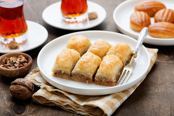 Baklava with walnut. Turkish traditional dessert.