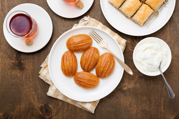 Sekerpare, traditional Turkish dessert with syrup, ramadan and feast treat.