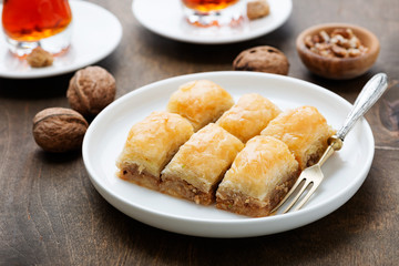 Baklava with walnut. Turkish traditional dessert.