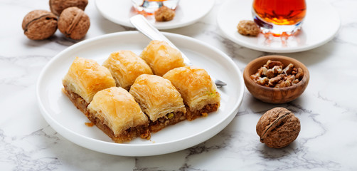 Baklava with walnut. Turkish traditional dessert.