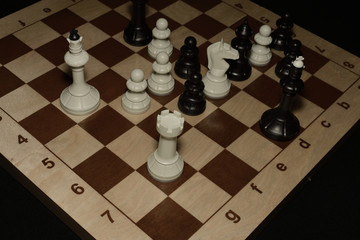 Chessboard and white pawns like a game background