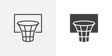 Fototapeta na wymiar Basketball hoop icon. line and glyph version, outline and filled vector sign. Basketball basket linear and full pictogram. Symbol, logo illustration. Different style icons set