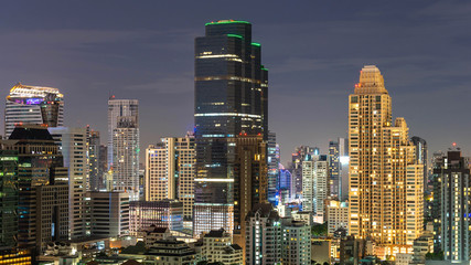 Obraz premium Bangkok City - Aerial view beautiful sunset Bangkok city downtown skyline of Thailand , cityscape at night , landscape Bangkok Thailand