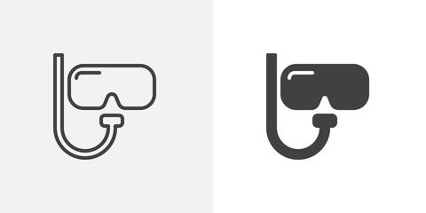 Diving mask icon. line and glyph version, outline and filled vector sign. Underwater diving mask linear and full pictogram. Scuba symbol, logo illustration. Different style icons set