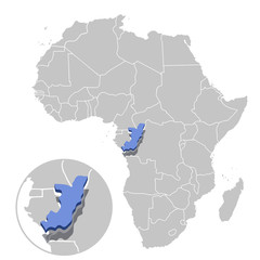 Vector illustration of Congo in blue on the grey model of Africa map with zooming replica of country