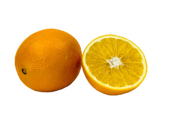 Orange fruit with leaf isolated on white.