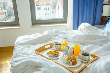 Breakfast served in hotel bedroom