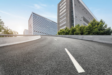 empty highway with cityscape of chengdu,China